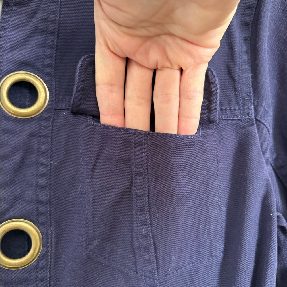 Women's Navy Jean Jacket with Gold Accents - Picture 4 of 6